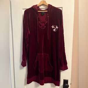 Hocus Pocus Burgundy Velvet Hoodie Dress by Her Universe
